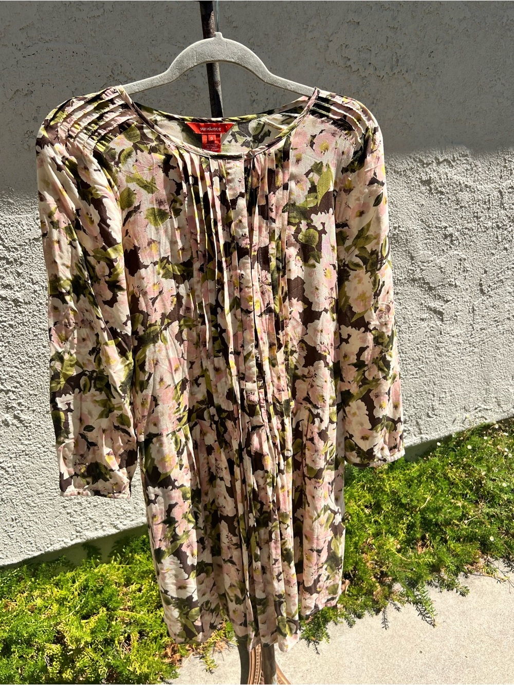 Sundance Floral Pintuck Tunic Dress - Pink & Olive
